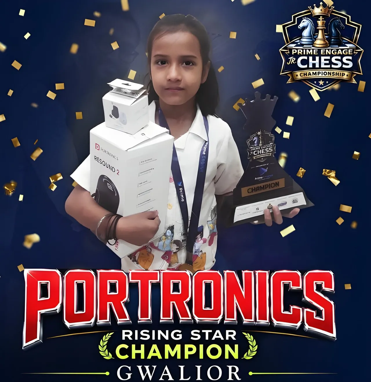 Ms. Anshika Jain, Portronics Rising Star Champion, Gwalior at the Prime Engage Jr. Chess Championship