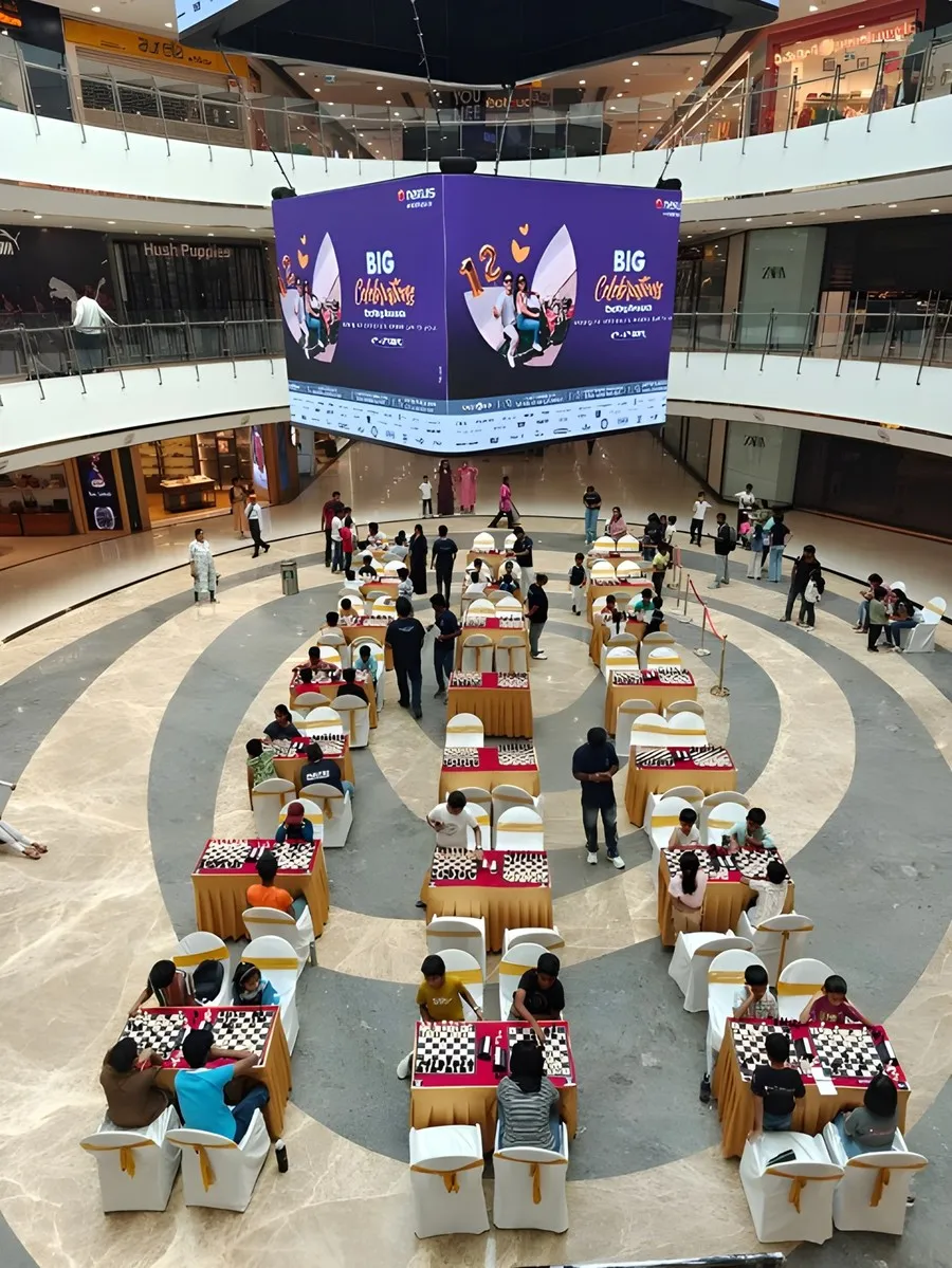 Boards set out across the atrium at Nexus Hyderabad on 6 September.